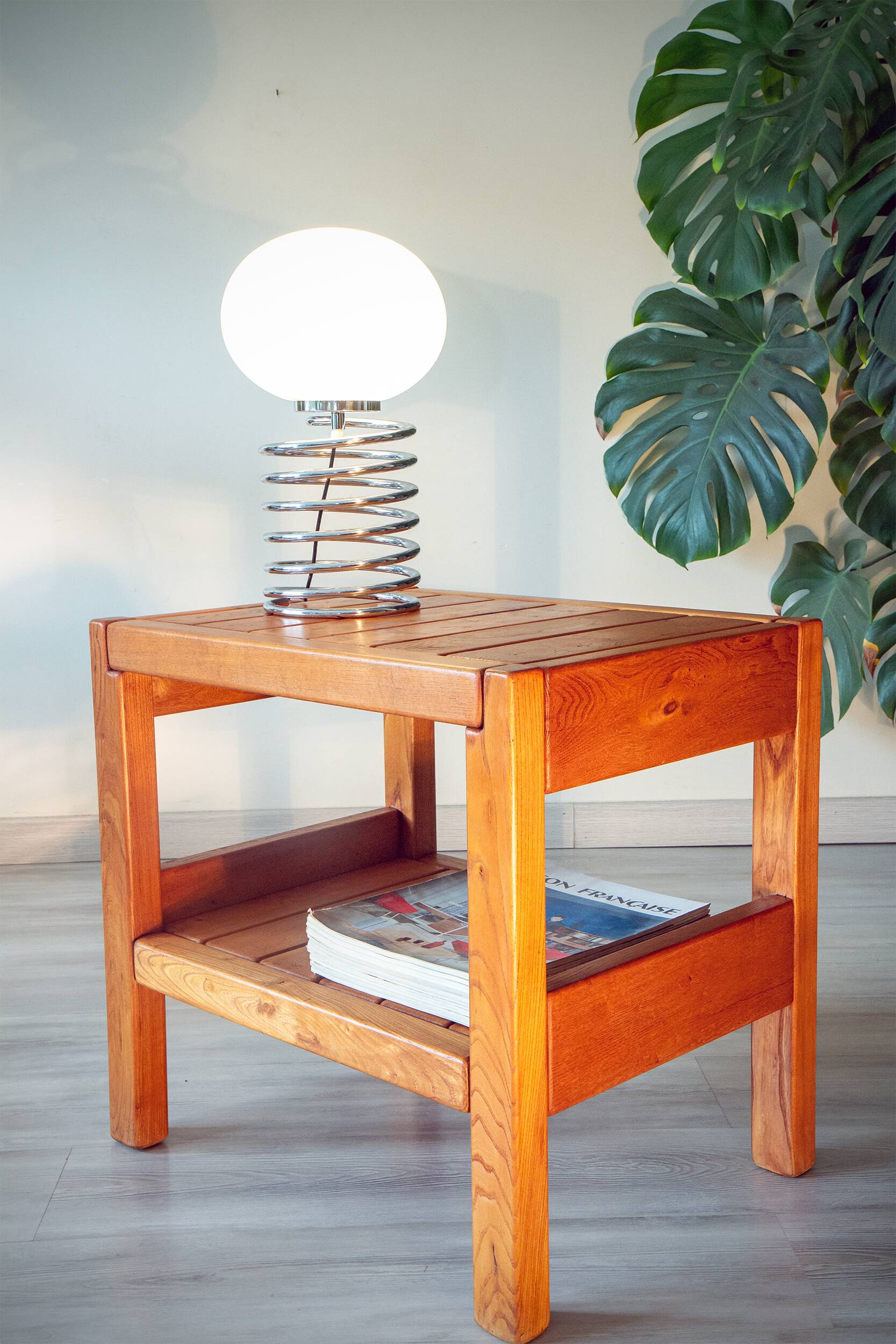 Side table in solid elm, Roche Bobois, 1980