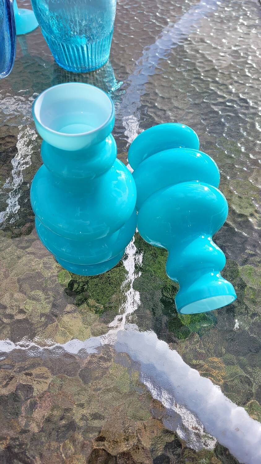 Pair of Space Age lampshades in blue opaline.