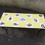 Table basse fer forge carrelages poisson deco