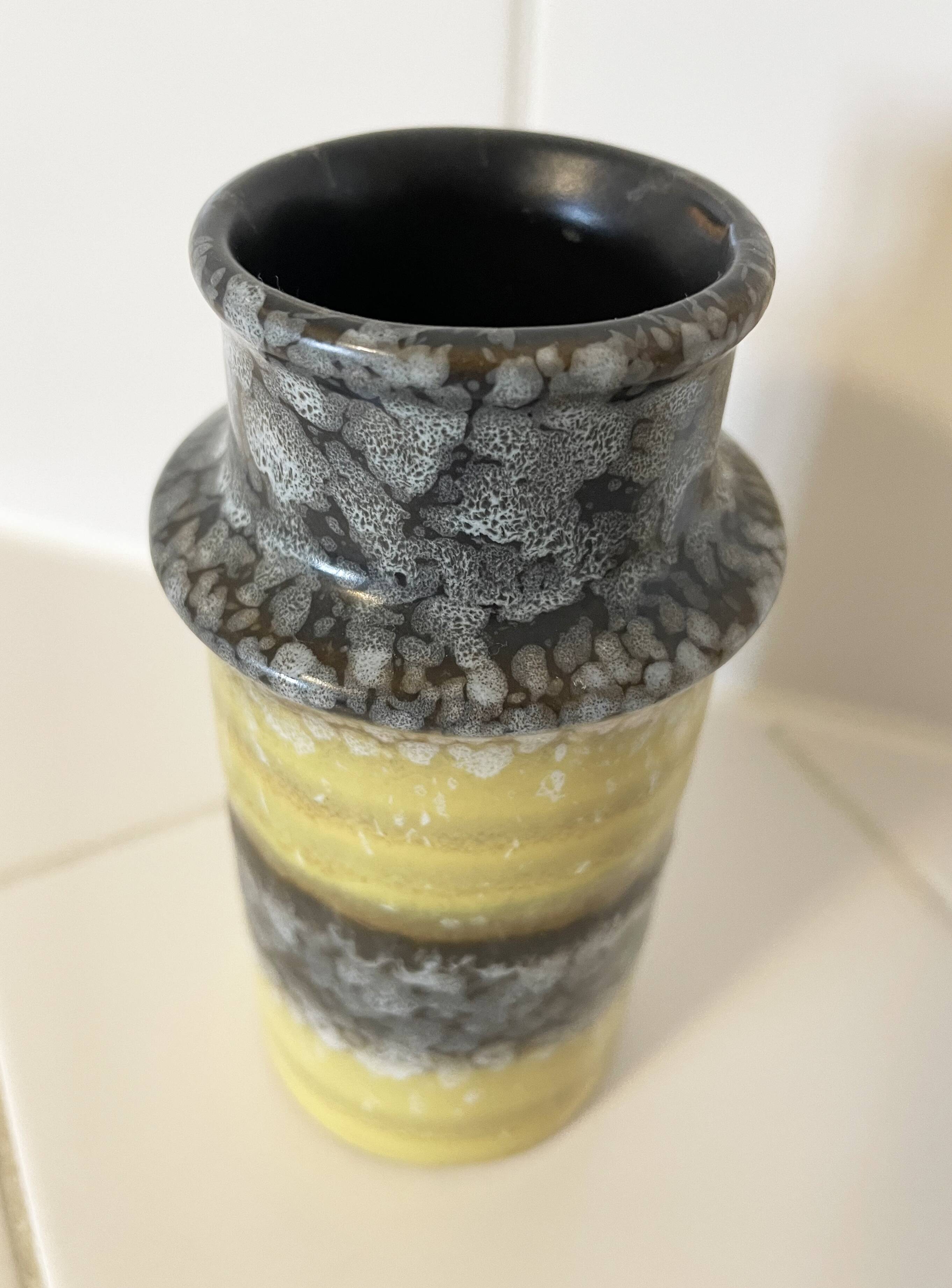 VEB Haldensleben 3092/D Vase - Small Yellow & Gray East-German GDR Ceramics