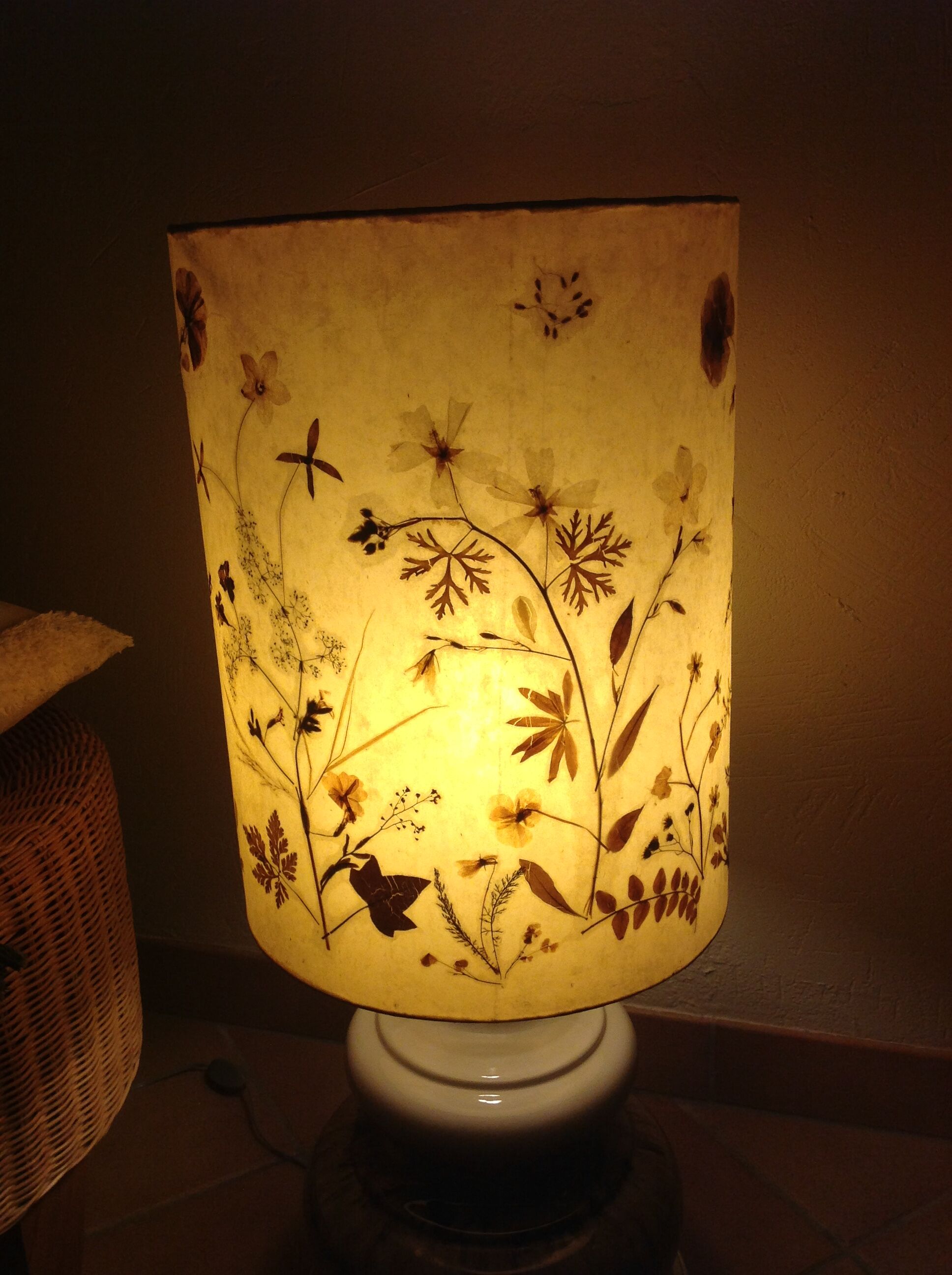 Ceramic floor lamp with a fat lava finish and herbarium shade / vintage 1960s-70s