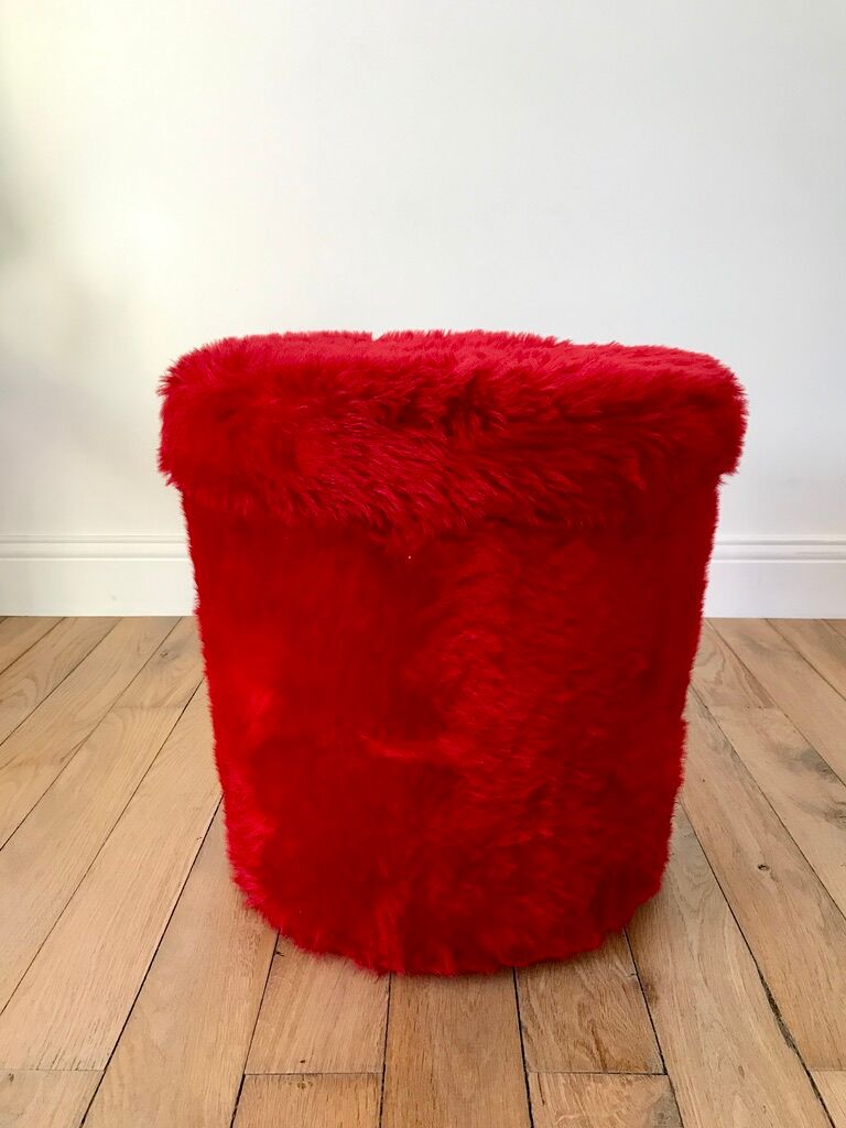 Pouf moumoute pelfran red years 60-70