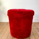 Pouf moumoute pelfran red years 60-70
