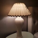 Vintage ceramic table lamp with pleated lampshade 1980