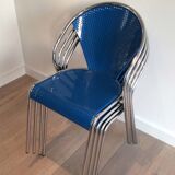 Set of 4 chairs chrome-based perforated metal blue color, around 1980