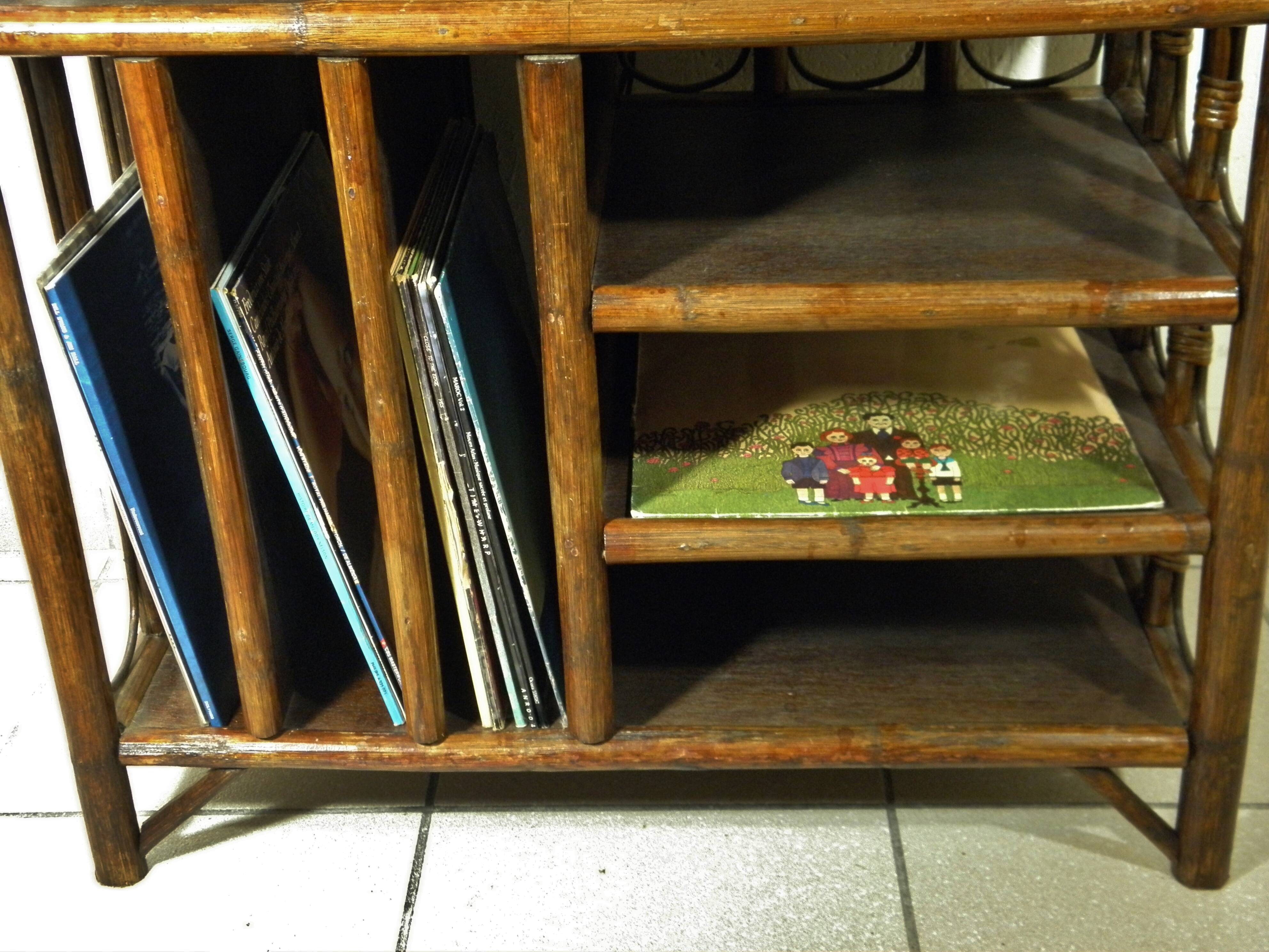 70s rattan hi-fi cabinet