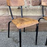 10 chaises d'école en métal et bois, 1960