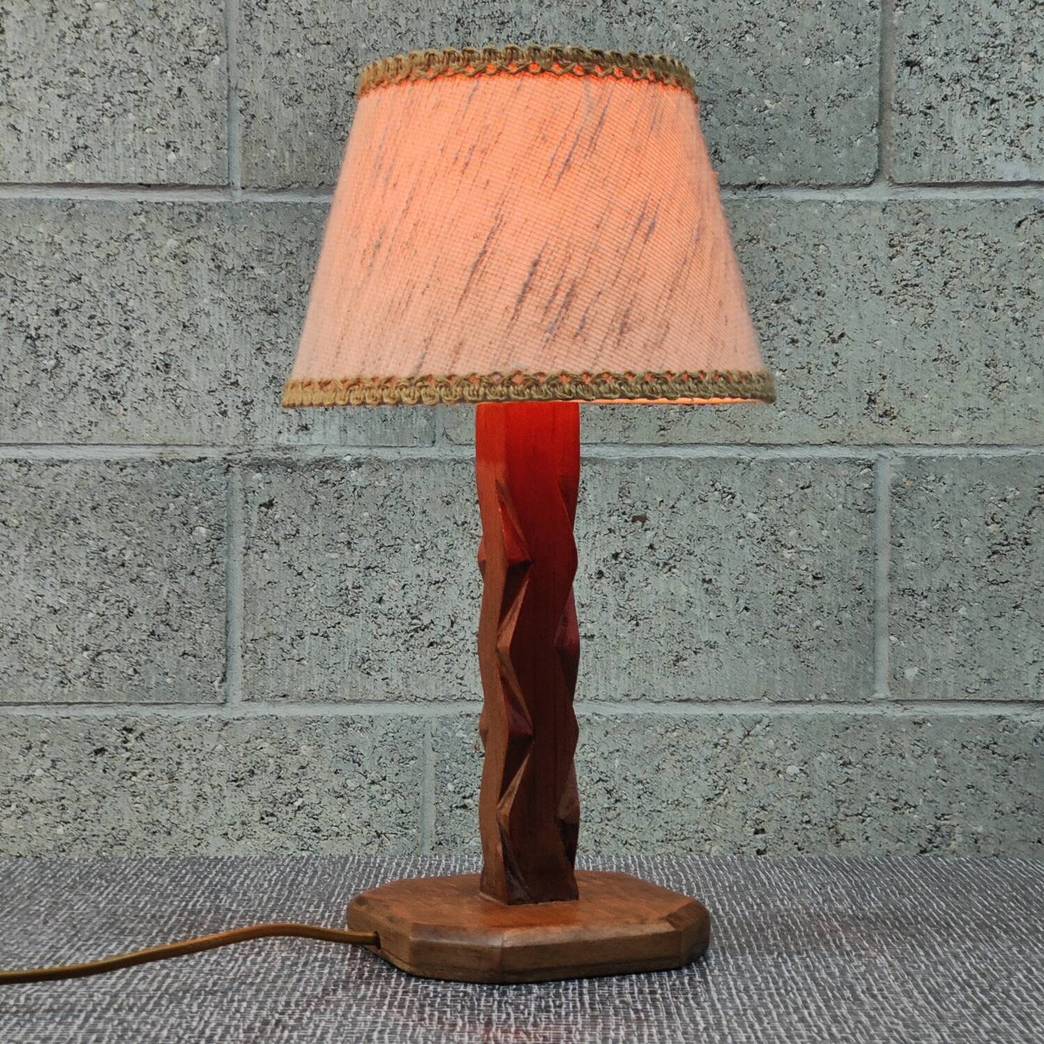 Brutalist carved wooden lamp 1950