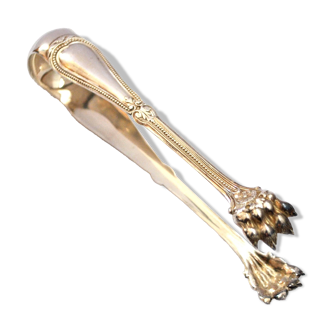 CHRISTOFLE, Old sugar tongs in Alfenide silver metal - pearl decoration and clawed leg tongs