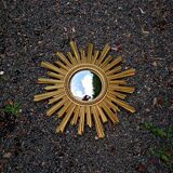 Miroir Soleil Sunburst œil de sorcière en résine doré style mid-century