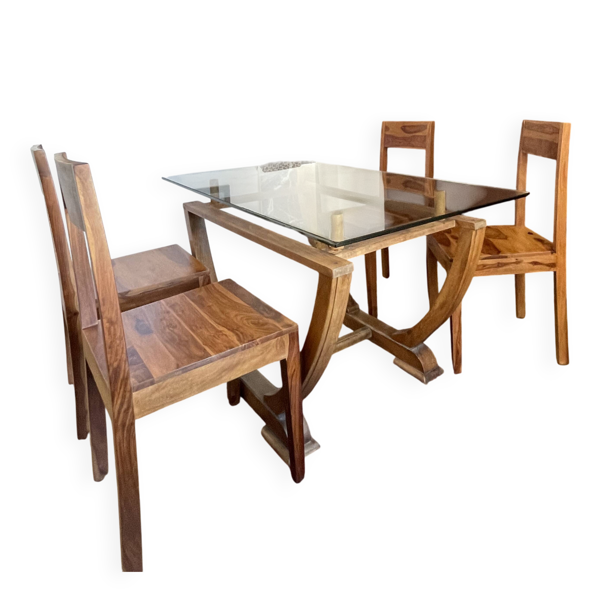 Dining table set with 4 solid wood chairs.