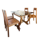 Ensemble table de salle à manger et 4 chaises en bois massif
