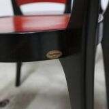 Baumann Diese table and 6 armchairs, Pagnon Pelhaître design, Wenge and red color,