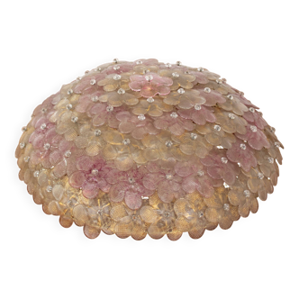 Ceiling Light in pink flower Murano glass for Seguso, 1960s