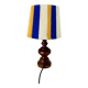 Vintage lamp with turned wooden base, striped wool lampshade