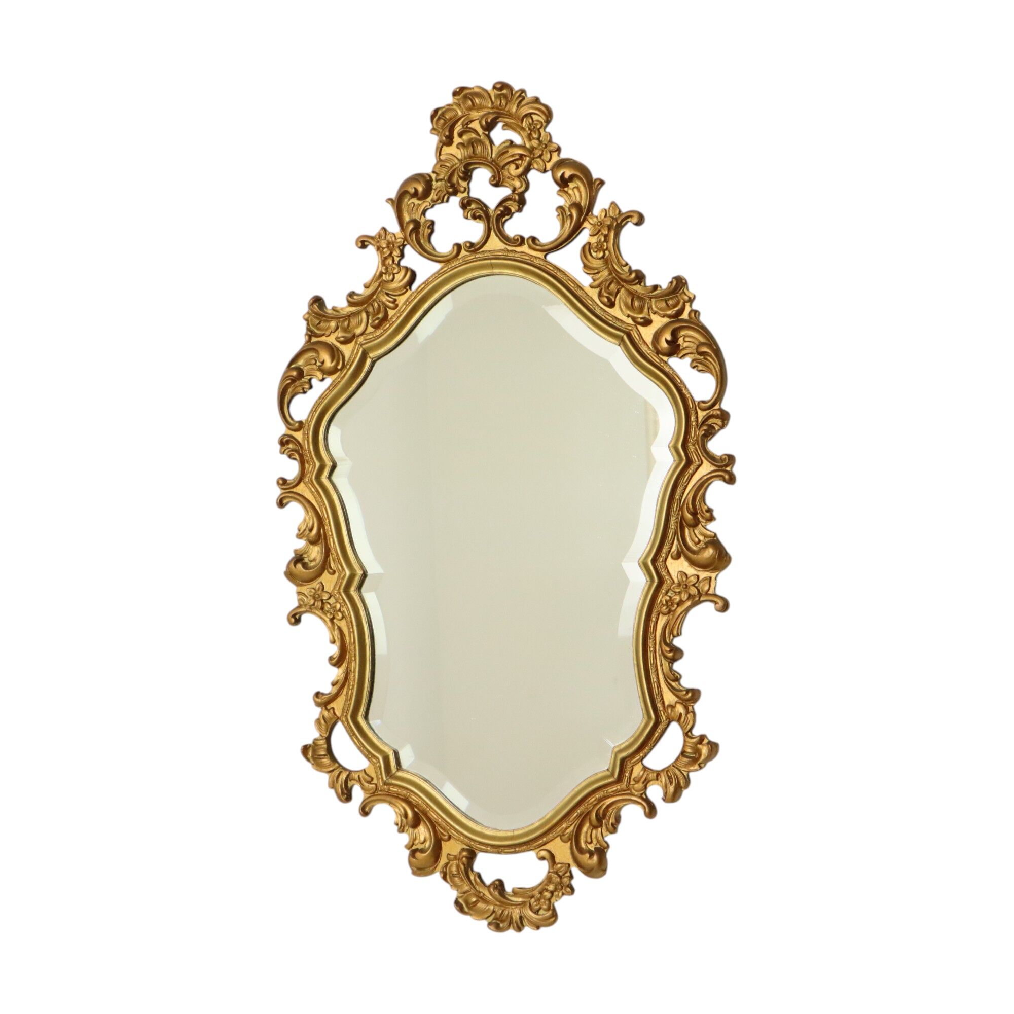 Miroir doré Deknudt de style rococo, miroir à crête, acanthe, 81 cm