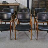 Ensemble de 6 fauteuils scandinaves en cuir et palissandre par Gondo Gravesen pour l’Atelier Bondo Gravesen Snedkerier 1960’s