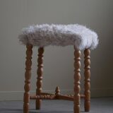 High oak stool, reupholstered in lambswool, Danish cabinetmaker, 1950s.