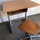 Embru 1960s desk and school chair set in brown wood and grey metal — set of 2