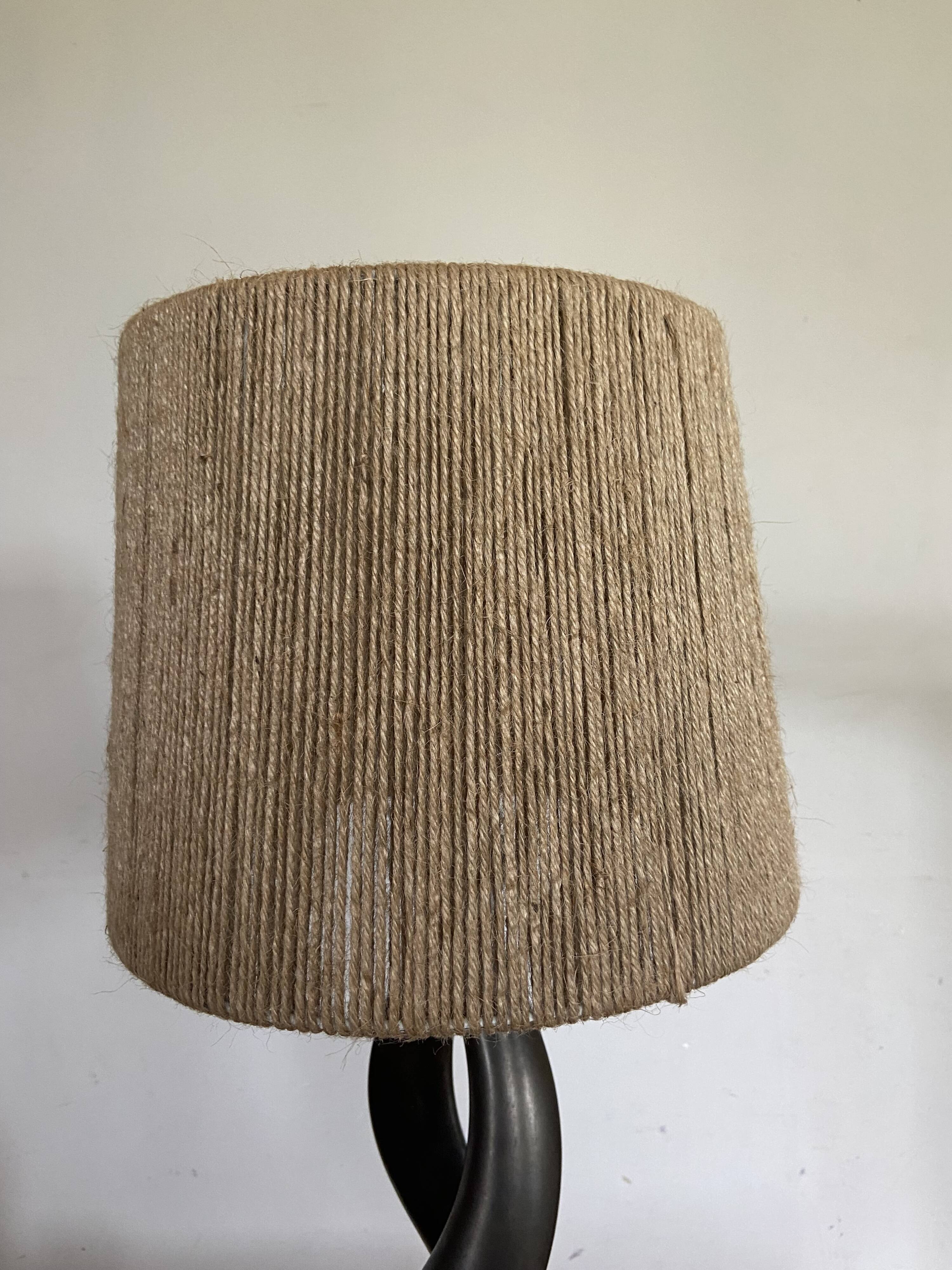 Free form lamp Black ceramic 50s lampshade rope Dlg Marcel Giraud