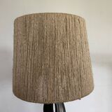 Lampe forme libre céramique noire années 50 abat jour corde dlg marcel giraud