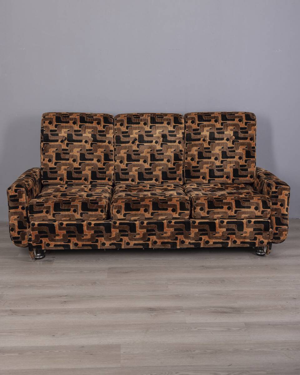 VINTAGE 1970S THREE-SEATER SOFA IN MULTICOLORED VELVET ITALIAN DESIGN