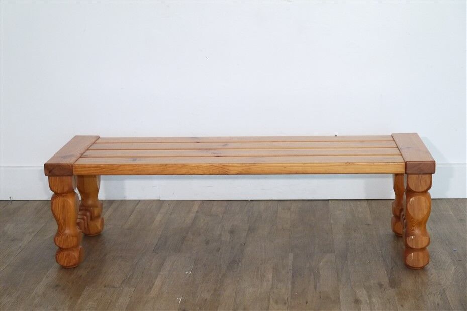 Swedish pine and turned pine bench 1970