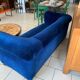 English Velvet Sofa, Blue, Circa 1950s Vintage