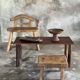 Small brutalist bench with backrest and armrests in Asian blonde teak H67 L6
