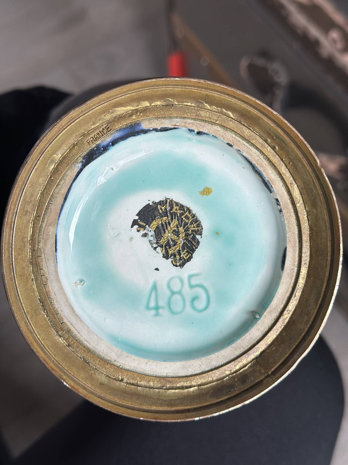 Art Deco vase in yellow and blue flamed earthenware - Shape 485, circa 1930