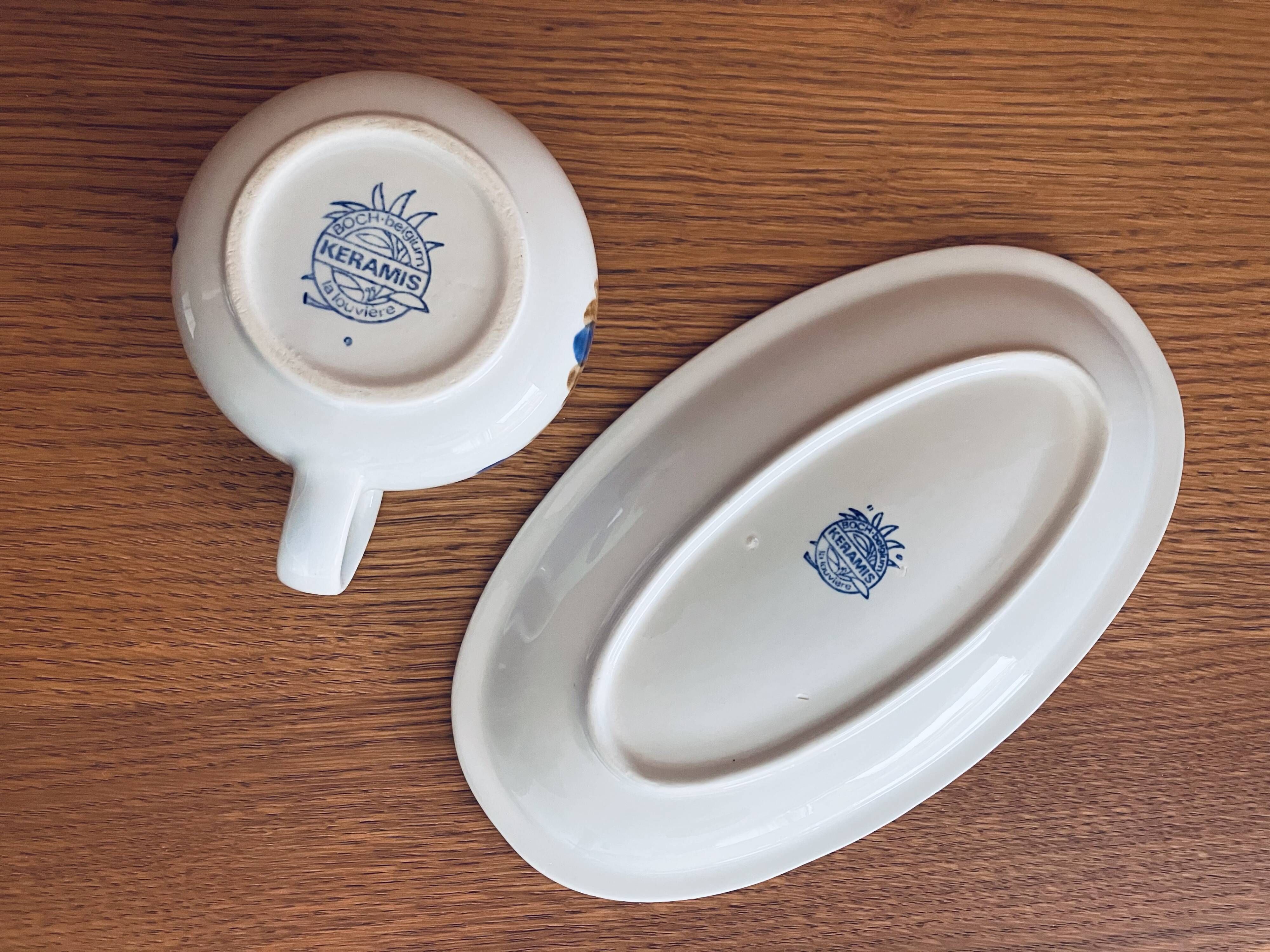 Milk jug and dish Boch Belgium La Louvière Keramis 1970s