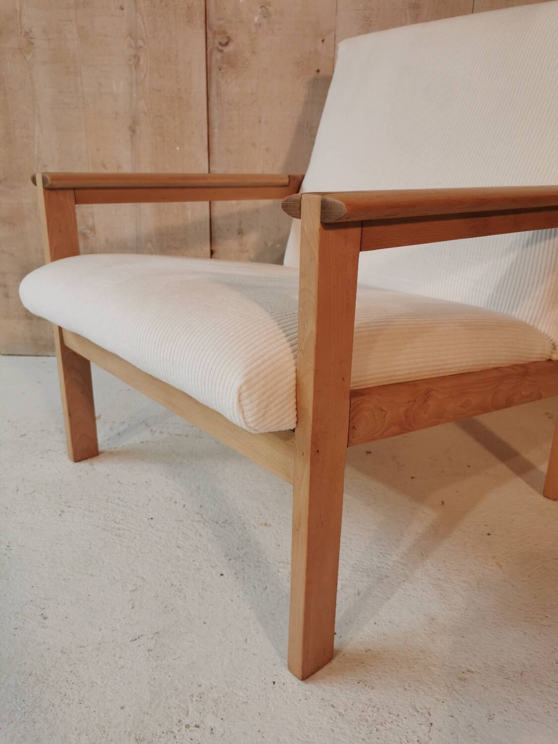Fauteuil velours ivoire