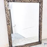 Small Art Deco carved wooden mirror, silver leaf.
