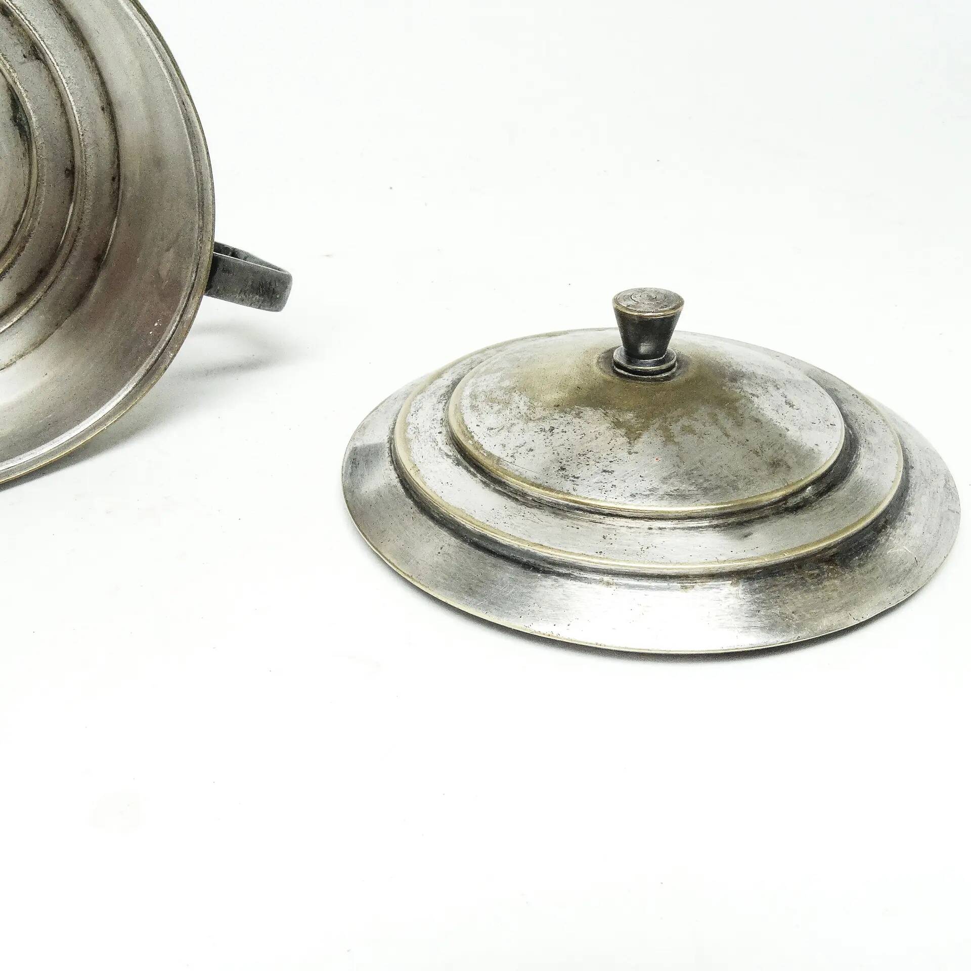 Art Deco sugar bowl, silver-plated brass, Poland, 1930s