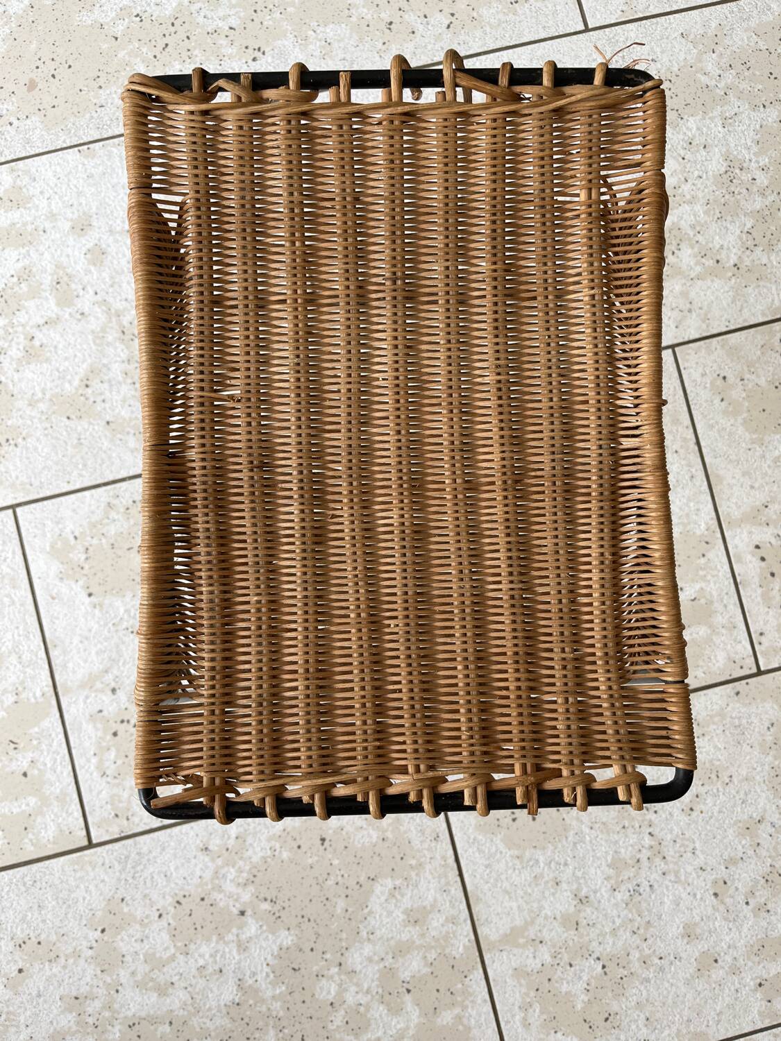 Vintage rattan and steel stool by Raoul Guys for Airborne, 1950s