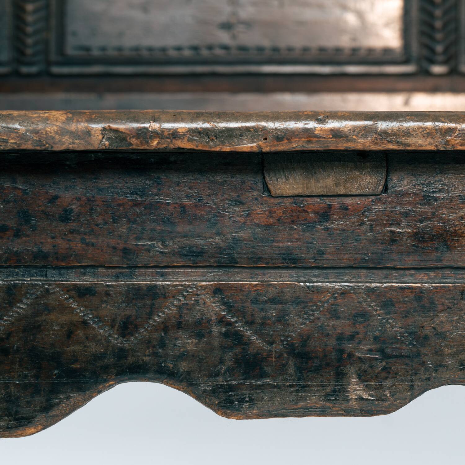Antique walnut wooden Spanish siesta bench, Spain mid 1700s