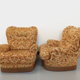 Set of 2 vintage armchairs in floral fabric with fringes from the 60s 70s