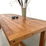 Large modernist farmhouse table in solid beech, thick dowelled top.