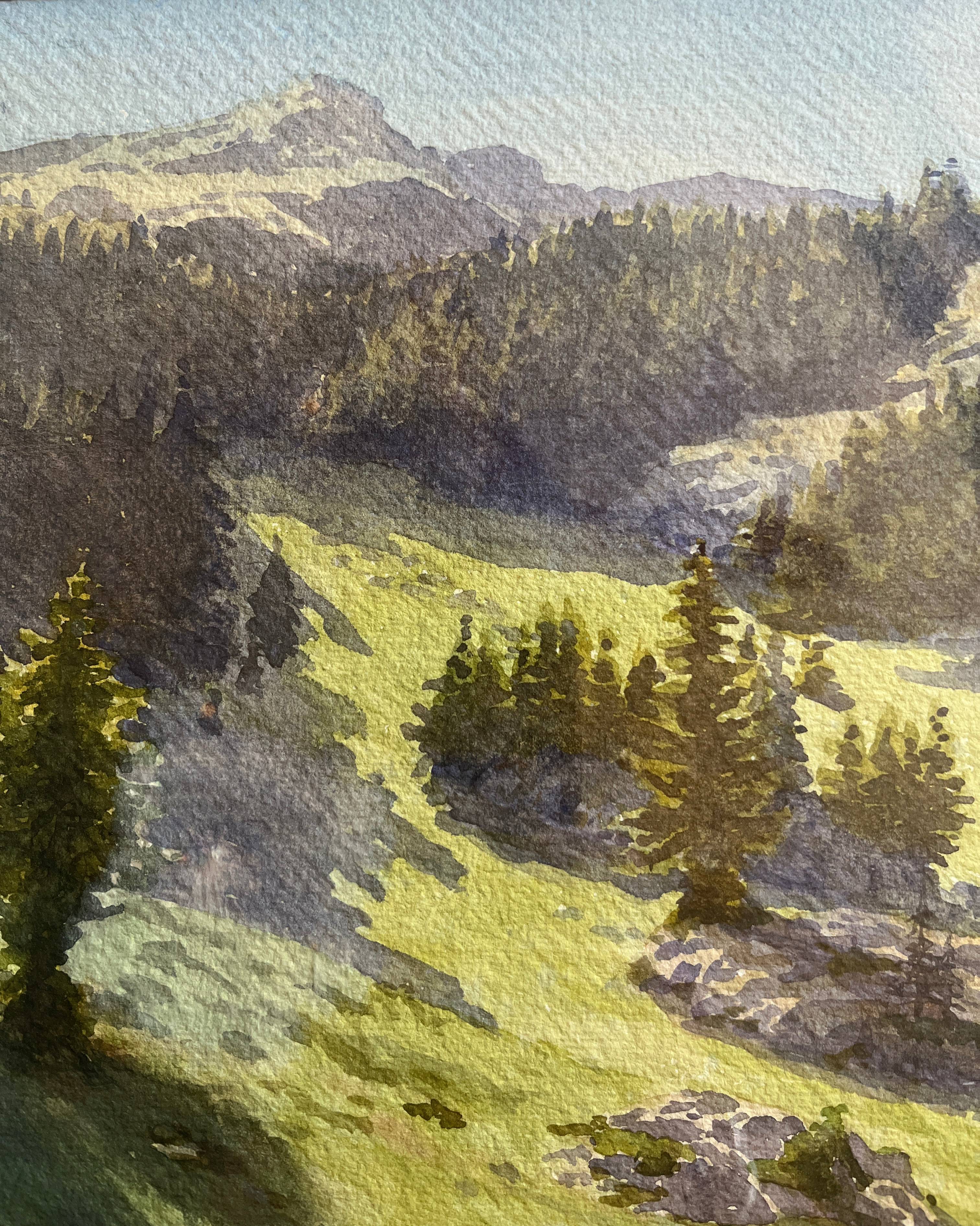 Watercolor painting g. girardot (1856-1914) "la grande morzine" leysin 1909