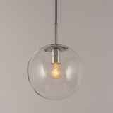 Small Limburg chrome pendant light with clear glass globe, Germany, 1970s.