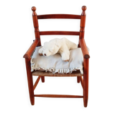 Fauteuil enfant vintage en bois et paille, années 50