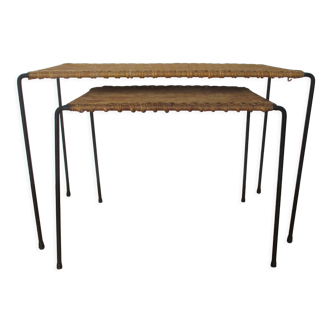 2 metal and rattan coffee tables Raoul Guys