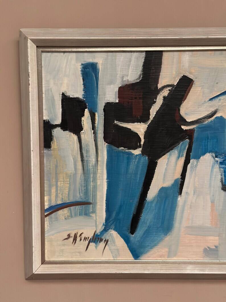 Original Swedish Oil on Panel – “Abstract Composition” by Sven H. Engberg – Signed – Vintage & Framed – 56 × 43 cm (22" × 16.9")