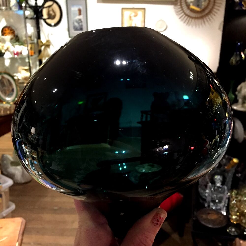 Onion shaped vase of green and blue color in glass