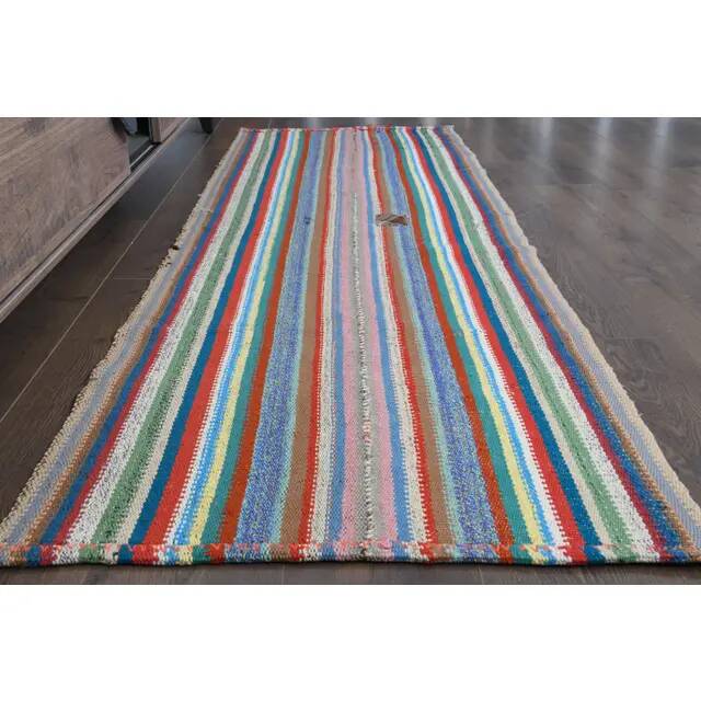 Vintage Turkish Oushak Handmade Wool & Cotton Pink Runner Rug 77x224