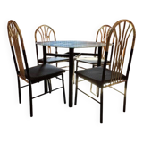 Table et 4 chaises en laiton et bois noir, années 1970