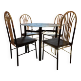 Table et 4 chaises en laiton et bois noir, années 1970