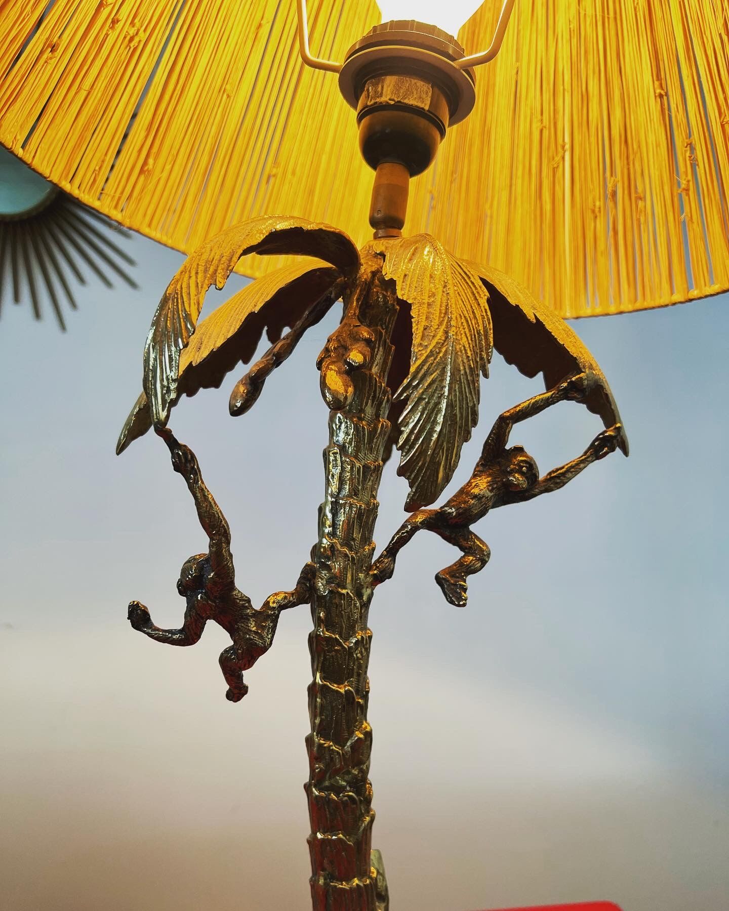 Table lamp gilded bronze palm tree and monkey