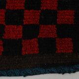 3x6 Red Black Checkered Wool Vintage Rug, 107x180Cm SK 70252