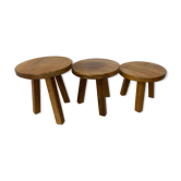 Large Vintage brutalist Oak Side Tables, 1960s, Set of 3
